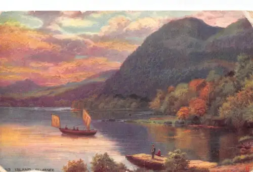 A920 Irland Killarney Island See Boot Kunst Vintage Postkarte