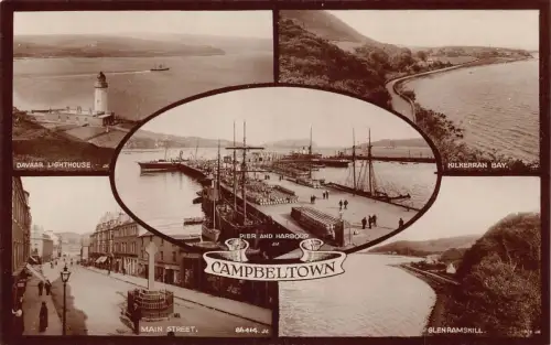B214 England Campbeltown Kilkerran Bay Davaar Leuchtturm Hafen RPPC Postkarte