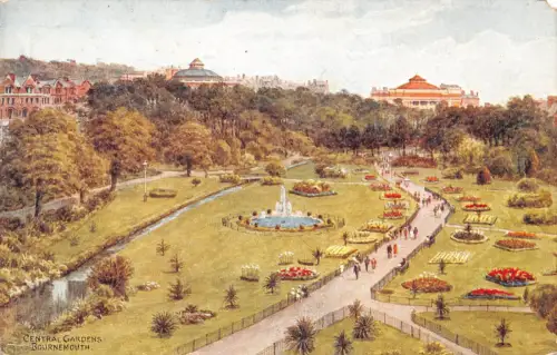 B213 England 1957 Central Gardens Bournemouth Kunst Vintage Postkarte