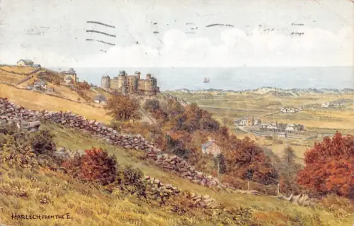 B213 Wales 1947 Harlech Castle from East Art Vintage Postkarte