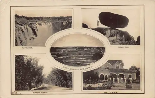 B214 Indien Gesamtansicht Hugh Rose Kaserne ausgeglichener Felsen Wasserfälle Postkarte