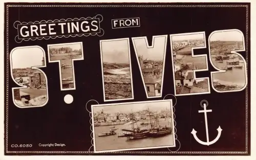 B213 England Grüße aus St. Ives Hafen große Briefe RPPC Postkarte