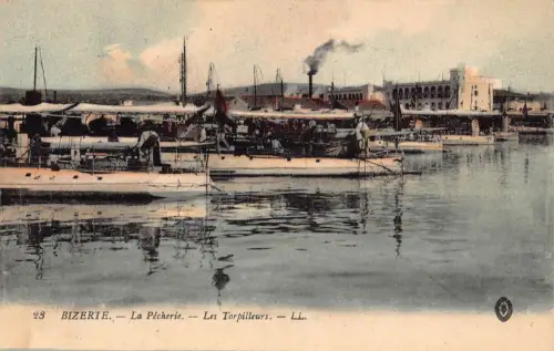 A928 Tunesien Bizerte La Pecherie Les Torpilleurs Boote Vintage Postkarte