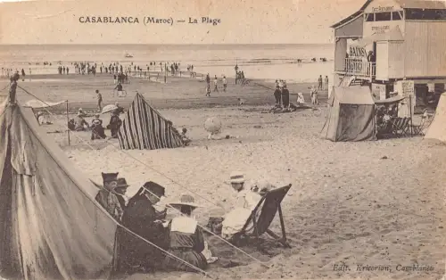 A928 Marokko Casablanca Strand Cafe Restaurant Vintage Postkarte