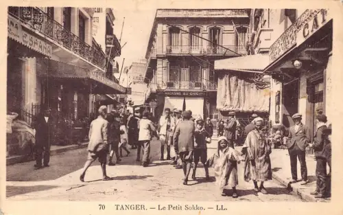 A929 Marokko Tanger Petit Sokko Cafe Magasins au chic Restaurant Postkarte