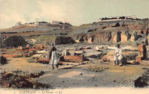 A929 Tunesien Karthago Le Forum Vintage Postkarte