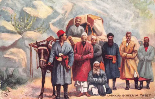 A930 Indien Ladakus Grenze Thibets Ureinwohner Männer ethnische Kunst Vintage Postkarte