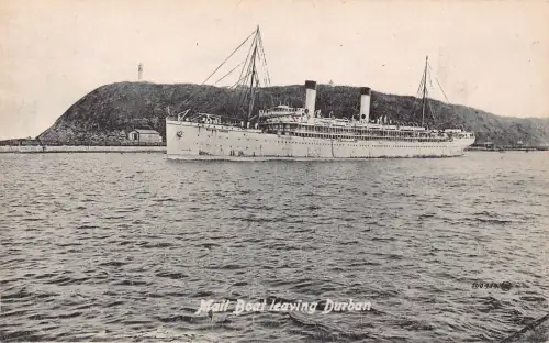 A930 Südafrika Dampfschiff Postboot verlässt Durban Vintage Postkarte