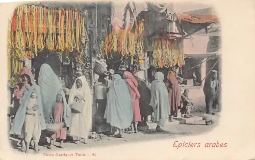 A931 Tunesien Epiciers Araber Ureinwohner Frauen ethnisch in Geschäften Vintage Postkarte