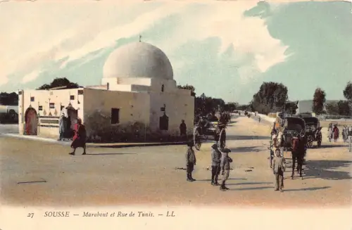 A931 Tunesien Sousse Marabout et Rue de Tunis Kinder Vintage Postkarte