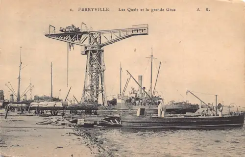 A933 Tunesien Menzel Bourguiba Ferryville Kai Riesenkran Dampfschiff Postkarte