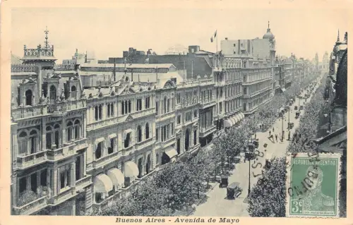 L354 Argentinien Buenos Aires Avenue de Mayo Gebäude Vintage Postkarte