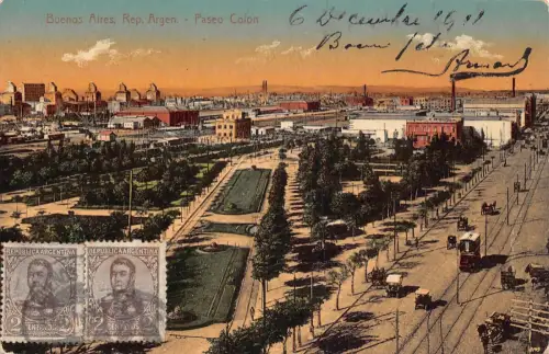 L354 Argentinien 1911 Buenos Aires Paseo Colon Doppeldecker Straßenbahn Kutsche Postkarte
