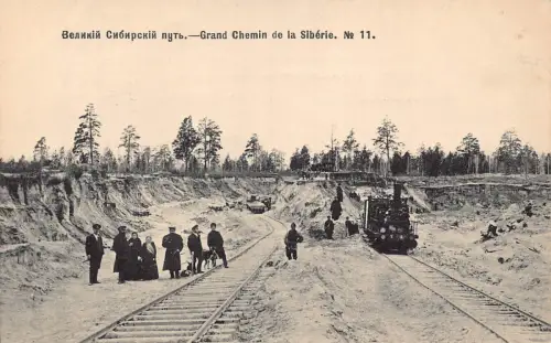 Russland Transsibirische Eisenbahn Bauarbeiter Dampflok Nr11 Postkarte B681