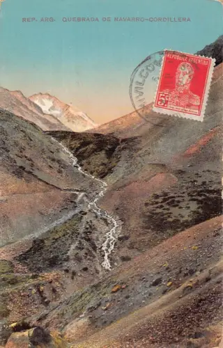 L354 Argentinien Quebrada de Navarro-Cordillera Fluss Berge Vintage Postkarte