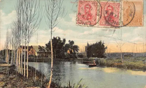 L355 Argentinien 1912 Tiger Fluss Bäume Boote Vintage Postkarte