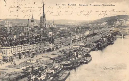 A097 Frankreich 1910 Rouen Hafen Dampfschiff Blick auf Transbordeur Postkarte