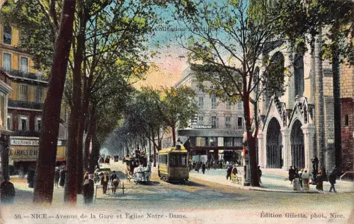 A097 Frankreich 1908 Schöne Avenue de Gare Kirche Notre-Dame Straßenbahn Veterinaire Postkarte