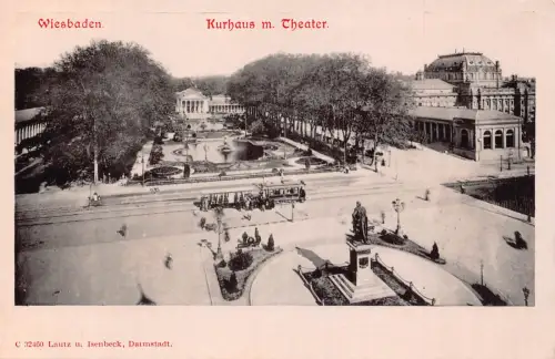 Deutschland Wiesbaden Kurhaus m Theater Vintage Postkarte B998