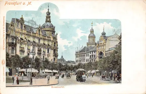 Deutschland Frankfurt a M Rossmarkt Platz Straßenbahn Vintage Postkarte B998