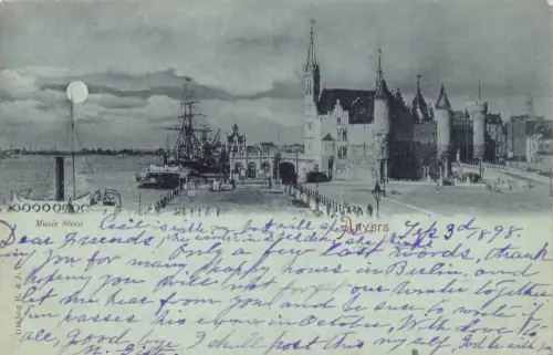 Belgien 1898 Anvers Antwerpen Musee Steen Moonlight Vintage Postkarte B998