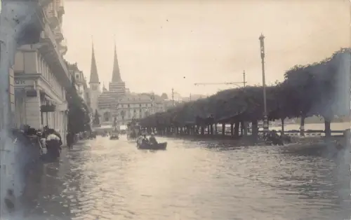 Schweiz Hochwasser in Luzern 1910 Katastrophe Hochwasser Vintage Postkarte C451