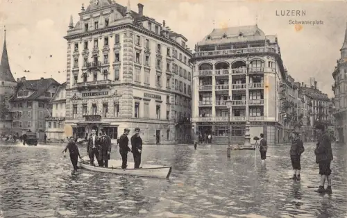 Schweiz Hochwasser in Luzern 1910 Katastrophe Hochwasser Vintage Postkarte C451