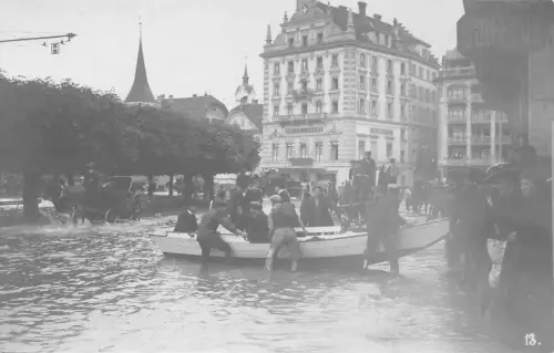 Schweiz Hochwasser in Luzern 1910 Katastrophe Hochwasser Vintage Postkarte C451