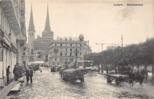 Schweiz Hochwasser in Luzern 1910 Katastrophe Hochwasser Vintage Postkarte C451