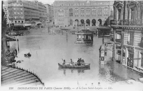 Frankreich Paris Inondationen 1910 Gare Saint-Lazare Hochwasser Vintage Postkarte C451