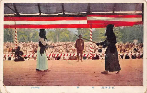 A671 Japan Ureinwohner Fechten Ethno Sport Vintage Postkarte