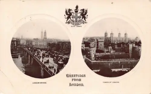 B211 England 1908 Grüße vom London Bridge Tower of London Postkarte