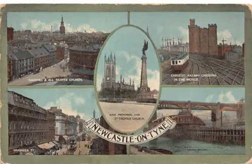 B212 England Newcastle on Tyne War Memorial Eisenbahnübergang Zug Postkarte