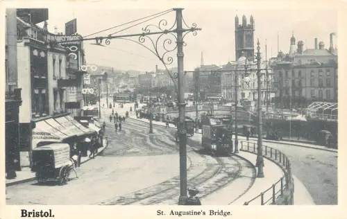 B213 England Bristol St Augustine's Bridge Doppeldecker Straßenbahn Vintage Postkarte