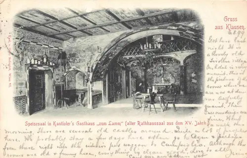 Österreich 1899 Gruss aus Klausen Speisaal in Kantiolers Gasthaus AK C312