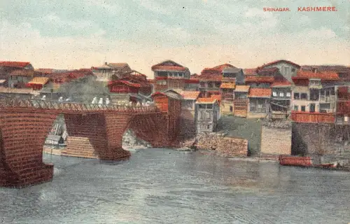 B218 Indien Kaschmir Srinagar Brücke Vintage Postkarte