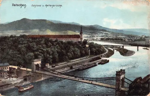 B221 Tschechien Decin Tetschen Schloss u Kettenbrücke Burg AK