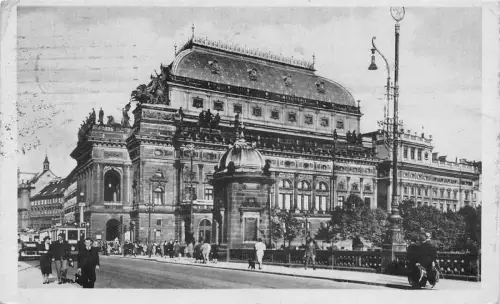 B221 Tschechien 1945 Praha Prag Nationaltheater Theater Vintage Postkarte