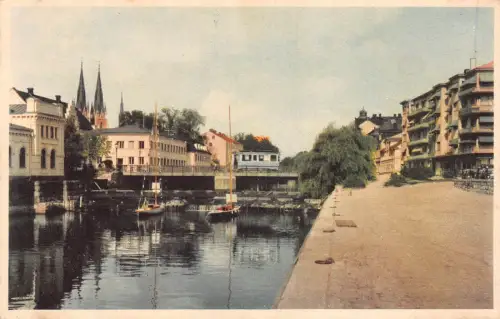 B221 Schweden Uppsala Hafen Boote Vintage Postkarte