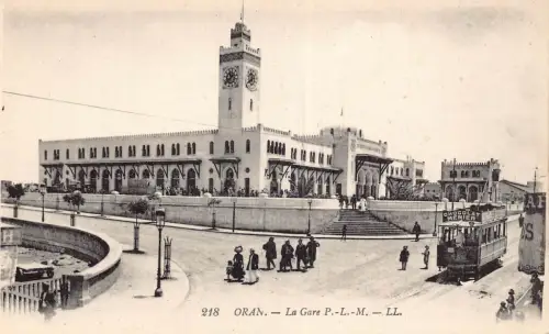 B222 Algerien Oran Gare Bahnhof Straßenbahn Chocolat Menier Adv Schild Postkarte