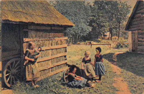 B229 ethnische niederländische Bauernkinder spielen nahe Farm Hierden Harderwijk Postkarte