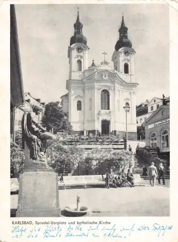 B231 Tschechien 1964 Karlsbad Karlsbader Platz und katholische Kirche Postkarte