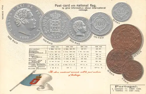Portugal Tafelbörse Flagge Münzen geprägt Münzpostkarte C315