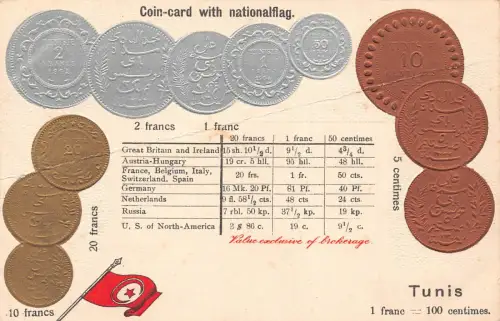 Tunesien Tafelbörse Flagge Münzen geprägt Münzpostkarte C315