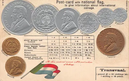 Transvaal Südafrika Tausch Tischflagge Münzen geprägt Münzpostkarte C315