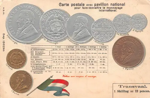 Transvaal Südafrika Flagge Münzen geprägt Münzpostkarte C315