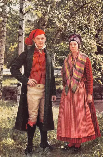 B239 Schweden Skansen Stockholm Sodermanland Feiertagskleid Paar Ethno Postkarte