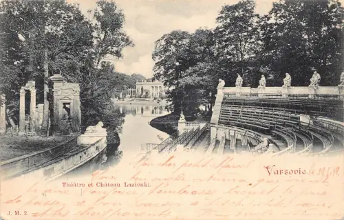 B240 Polen 1899 Varsovie Warschau Theater et Chateau Lazienki Vintage Postkarte
