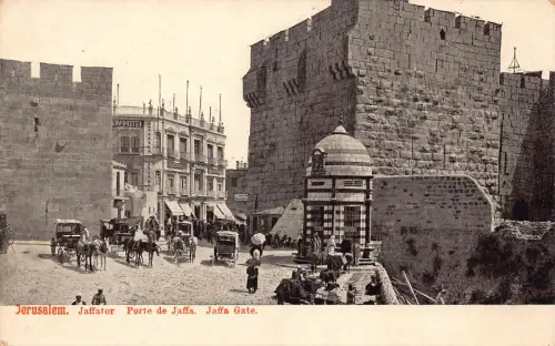 B244 Israel Jerusalem Jaffa Tor Kutschen Hotel Vintage Postkarte