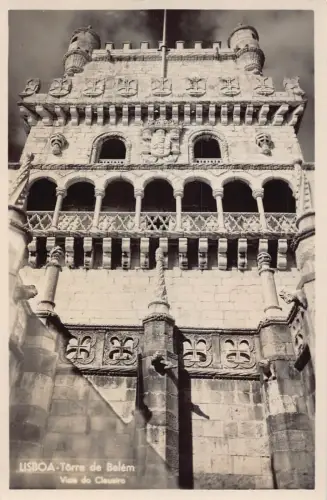 B245 Portugal Torre de Belem Vista do Claustro Turm RPPC Lissabon Postkarte